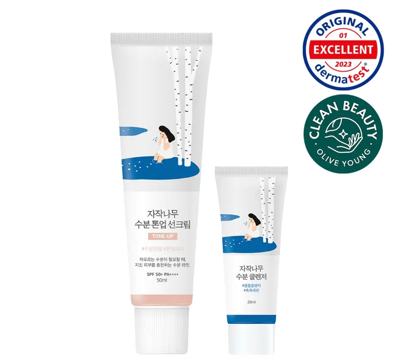 ROUND LAB Birch Juice Moisturizing Tone-Up Sunscreen SPF50+ PA++++ Set (50 ml + Birch Juice Moisturizing Cleanser 20 ml Hediye)