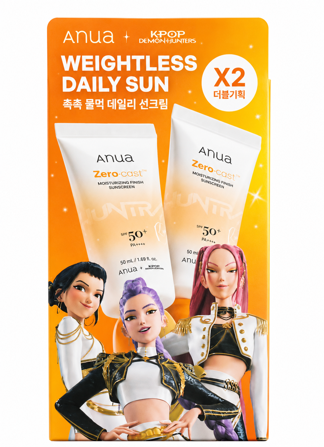 Anua Zero-Cast Moisturizing Finish Sunscreen SPF50+ PA++++ (2 x 50 ml)